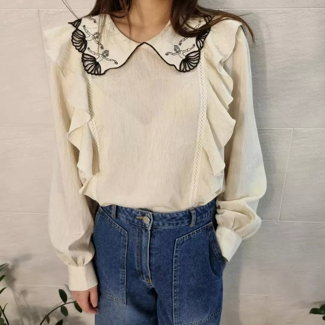 法式復古蕾絲娃娃領襯衫