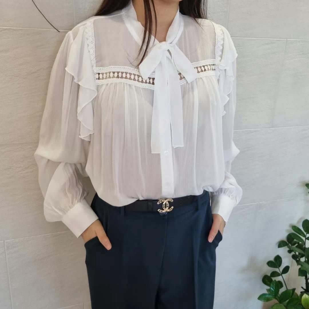 法式優雅蝴蝶結緞帶襯衫