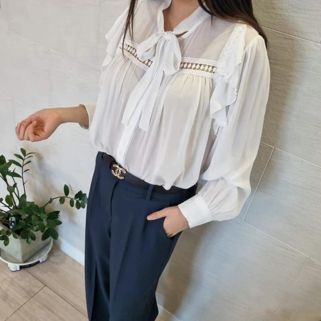 法式優雅蝴蝶結緞帶襯衫