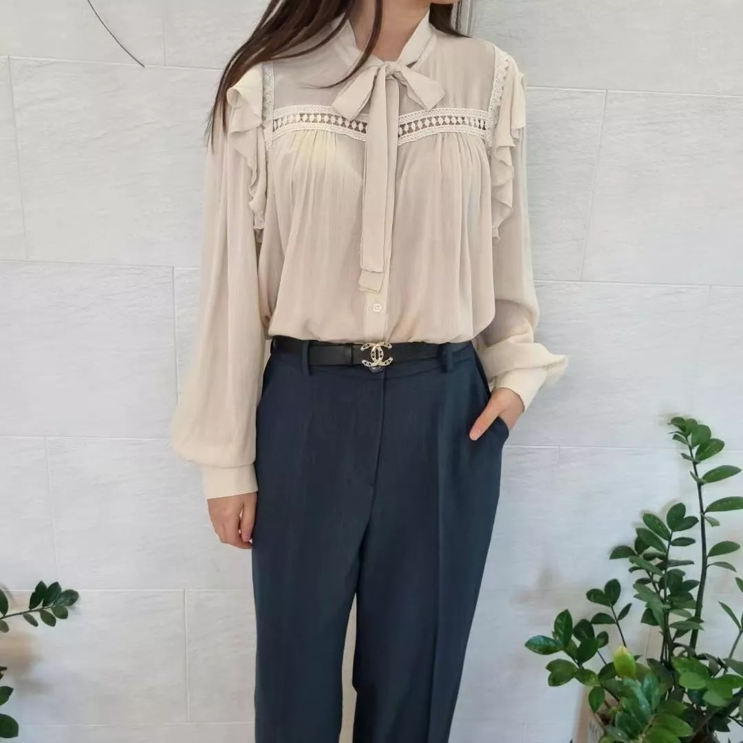 法式優雅蝴蝶結緞帶襯衫