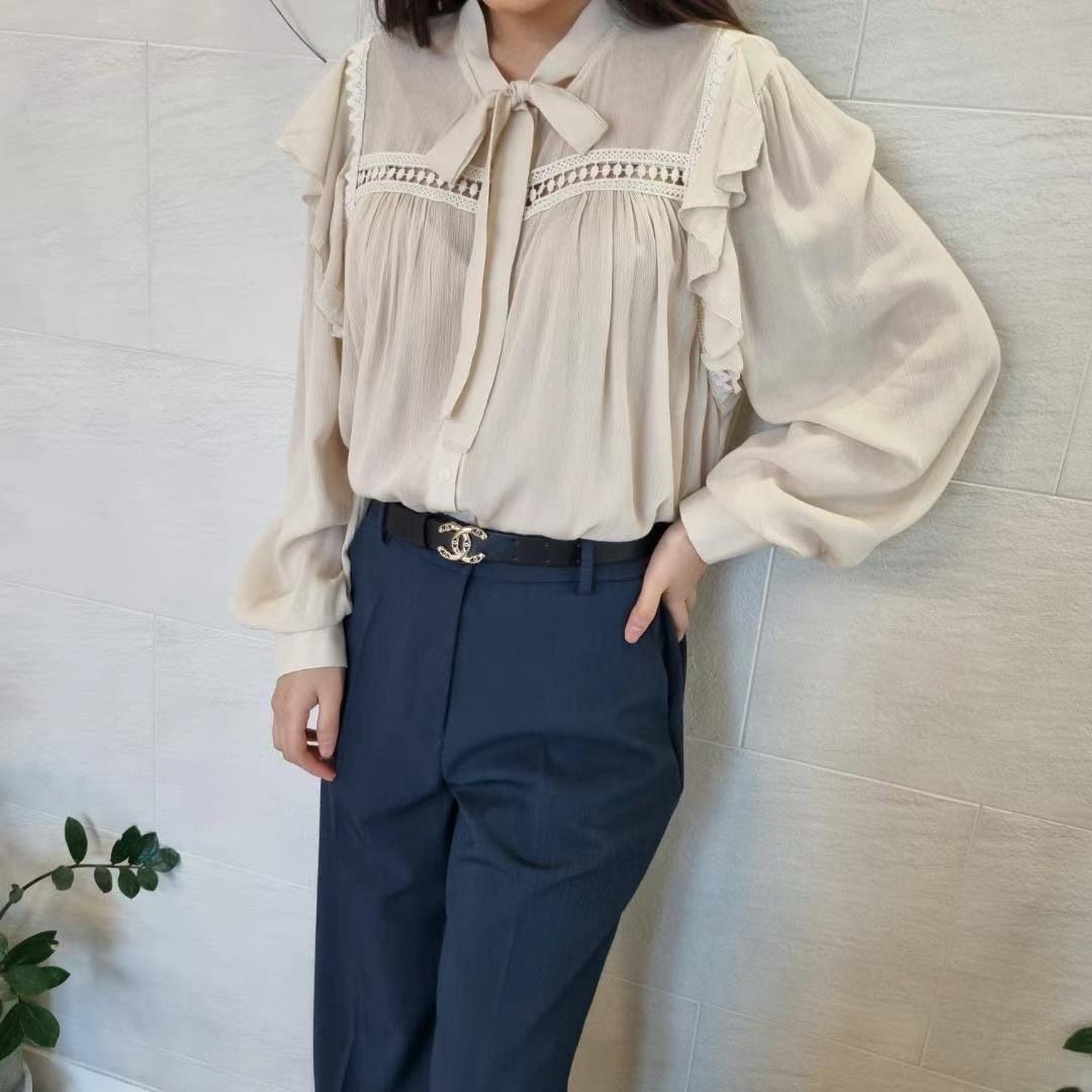 法式優雅蝴蝶結緞帶襯衫