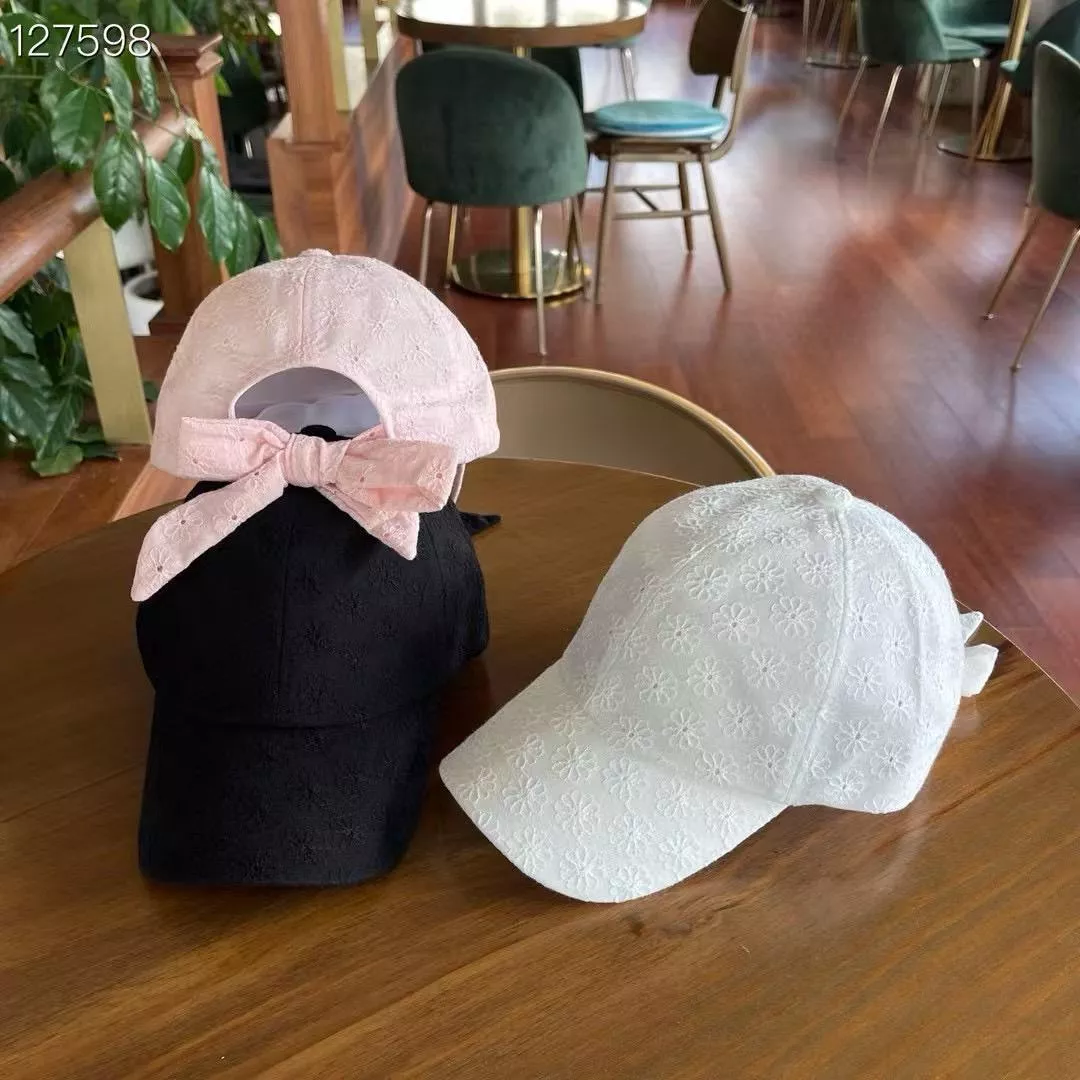 甜美蕾絲蝴蝶結棒球帽｜韓國繫刺繡花卉帽