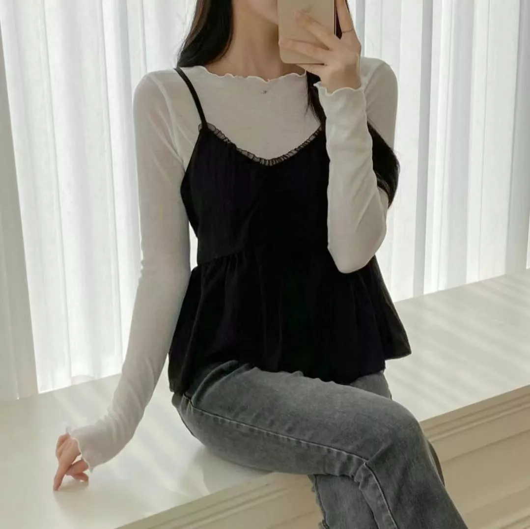 輕薄透膚微性感修身打底上衣