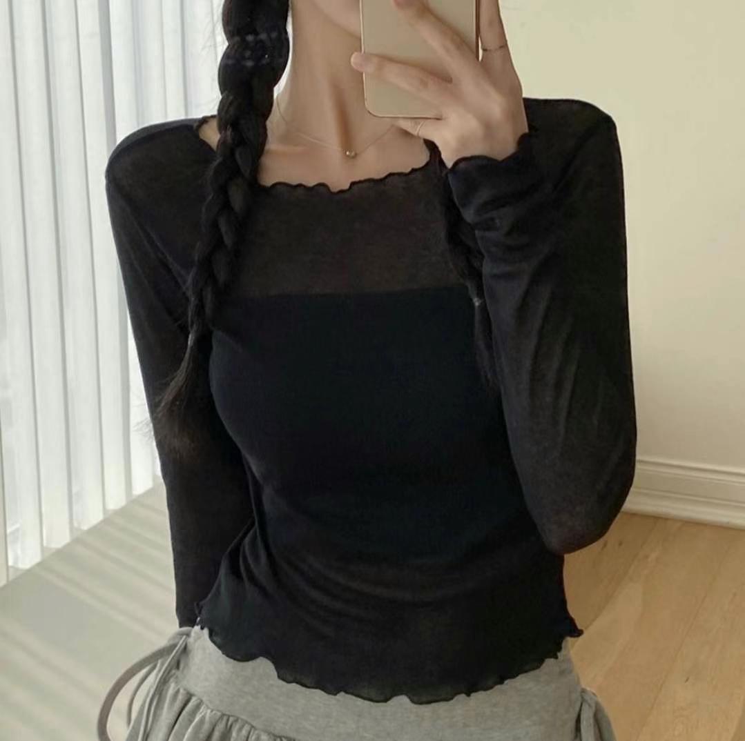 輕薄透膚微性感修身打底上衣