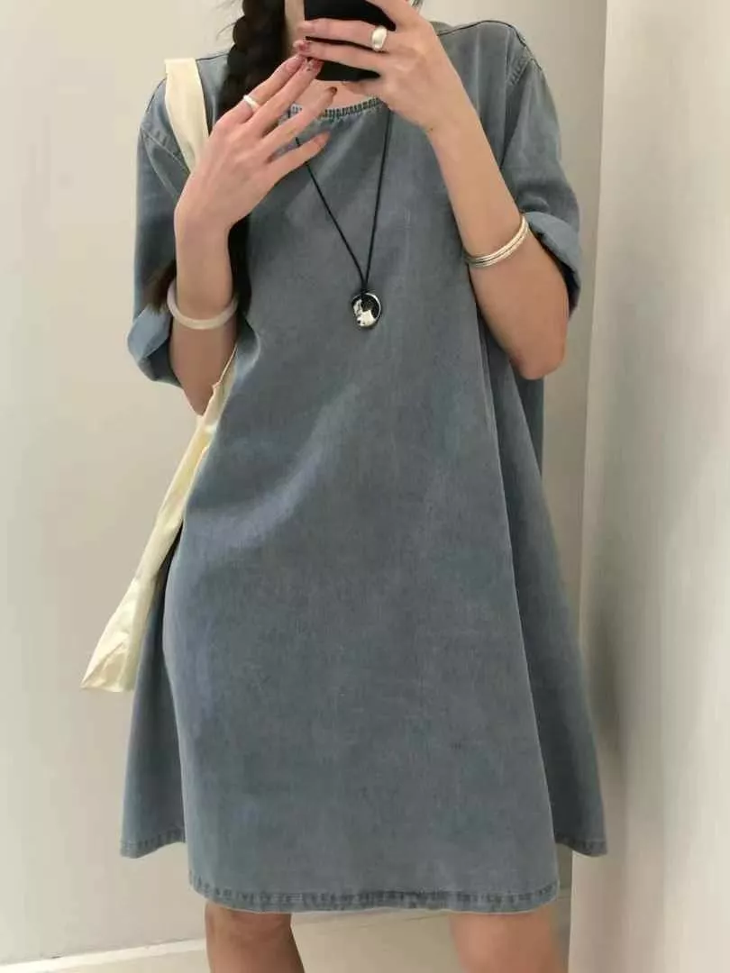 慵懶日系寬鬆牛仔連身裙