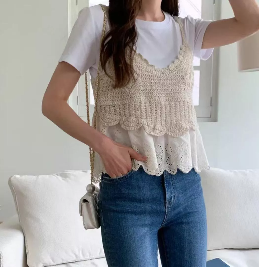 手工鉤織蕾絲吊帶小背心