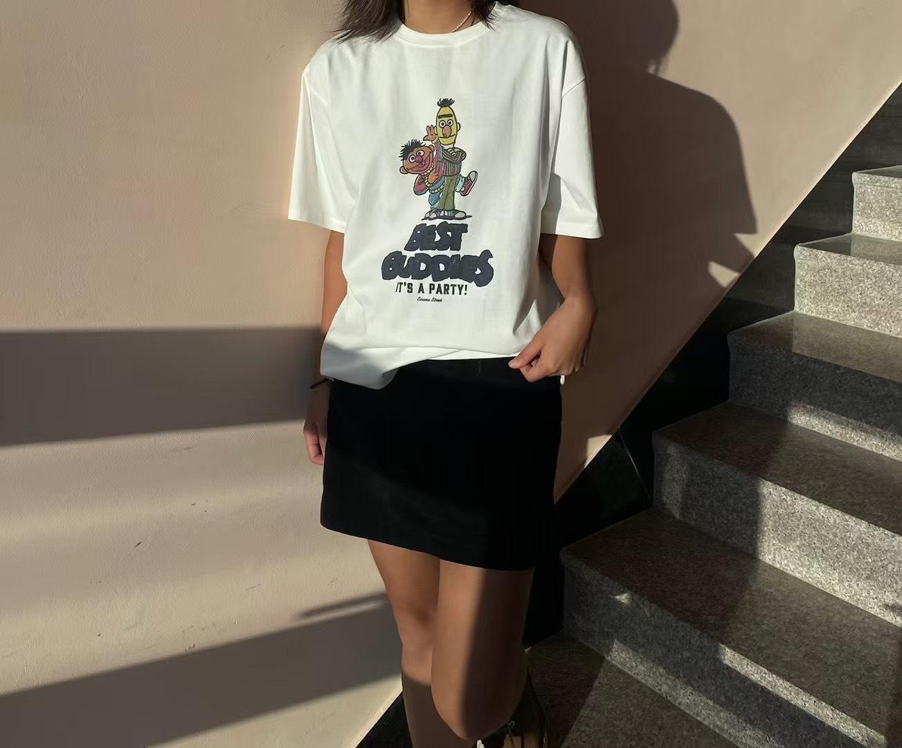 潮流感漫畫風印花寬鬆T恤