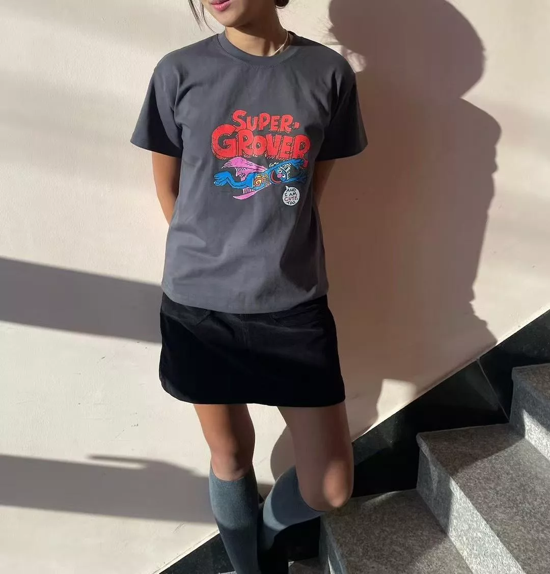 復古潮流超人角色印花T恤