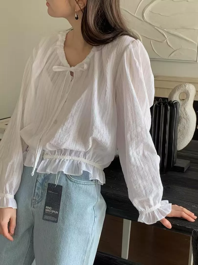 法式木耳邊輕柔雪紡襯衫