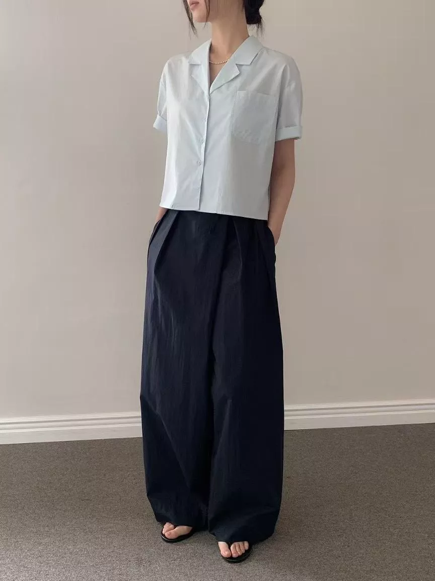日系涼感輕薄寬腿褲
