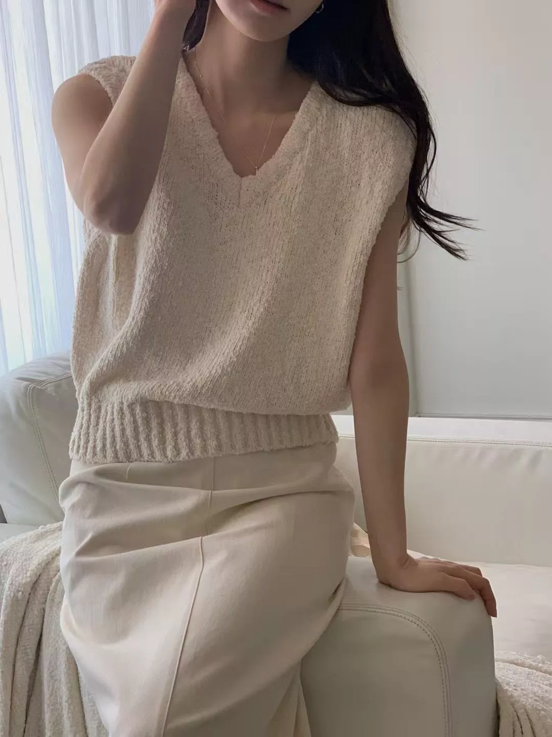 甜系小鬆軟V領針織背心