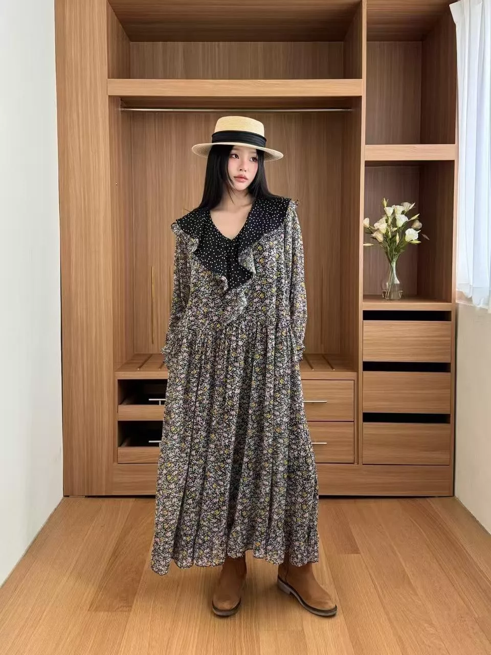 『夜幕花園』波點花卉裙