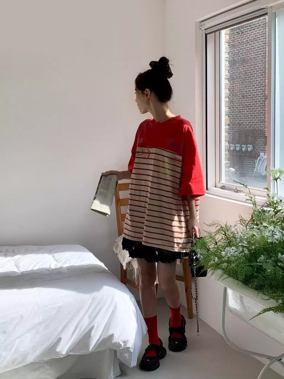 復古郵戳條紋寬版T恤