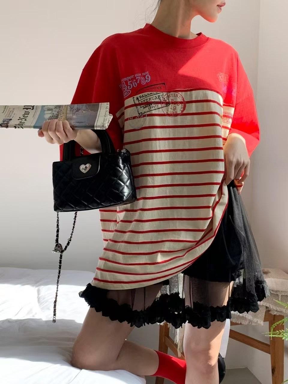 復古郵戳條紋寬版T恤