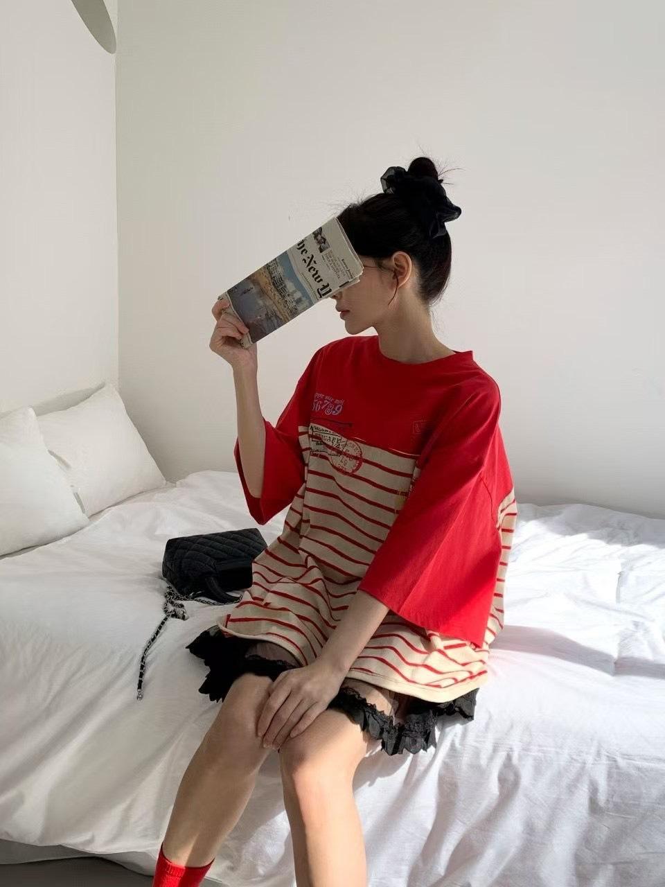 復古郵戳條紋寬版T恤