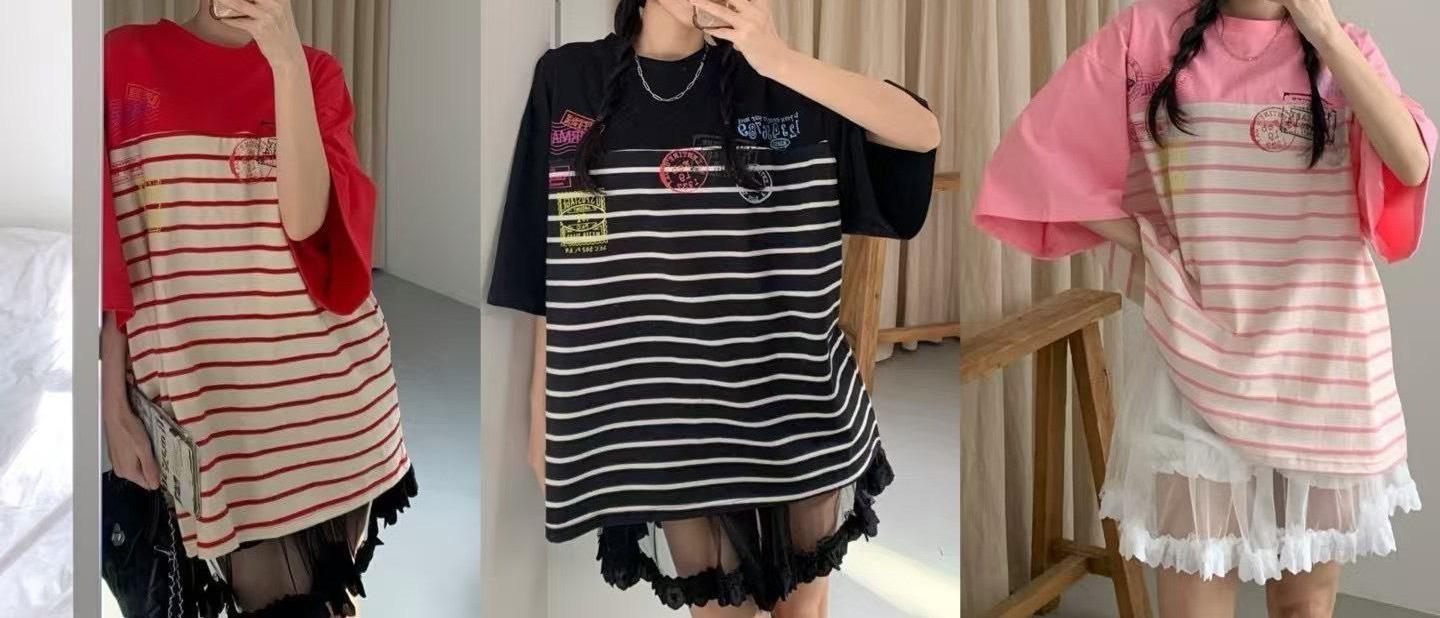 復古郵戳條紋寬版T恤