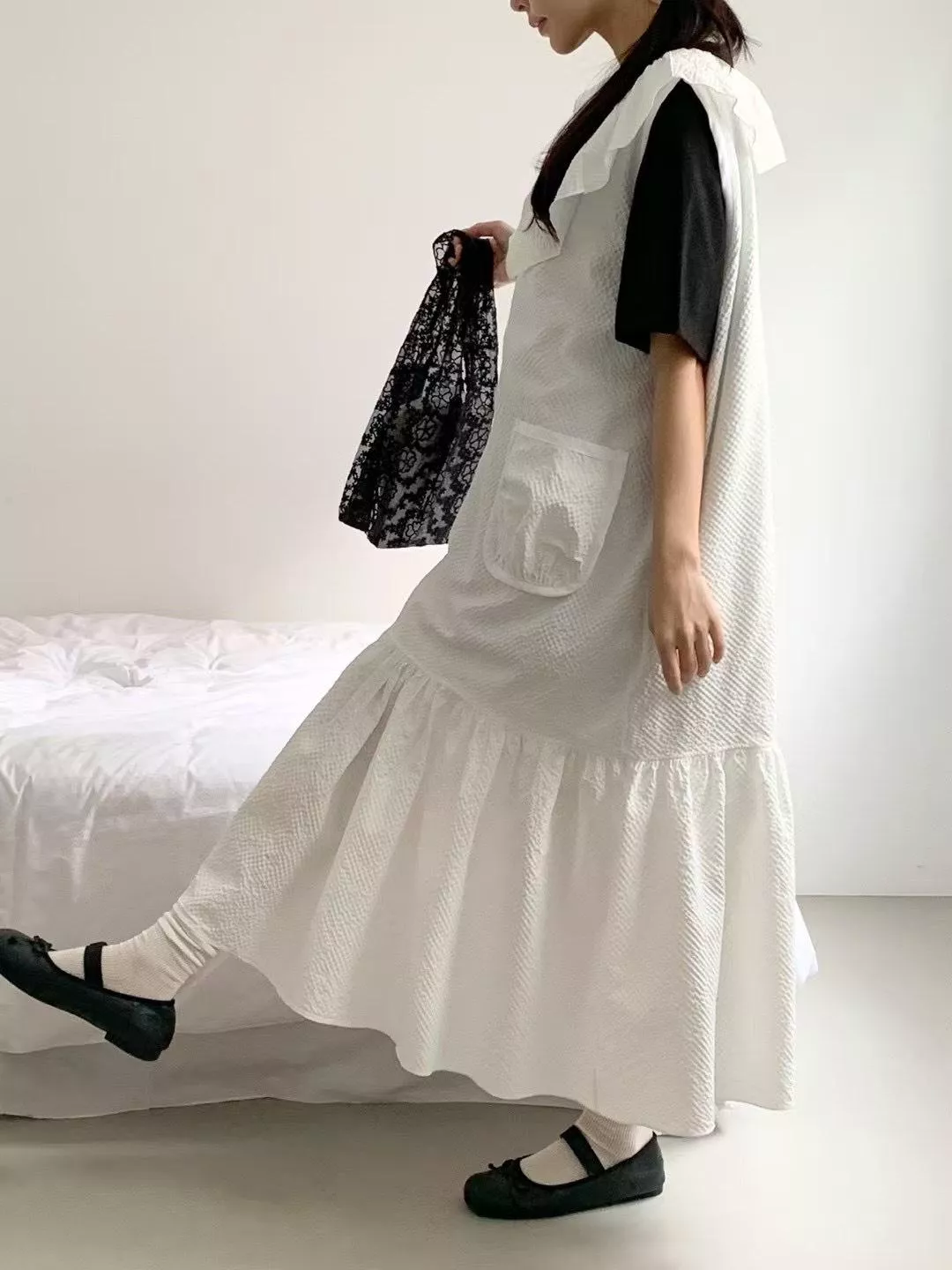 翻領鬆弛感層次洋裝