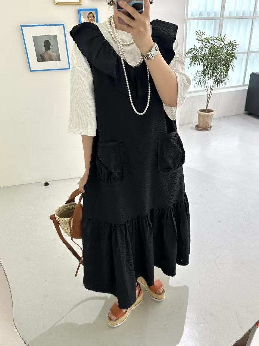 翻領鬆弛感層次洋裝