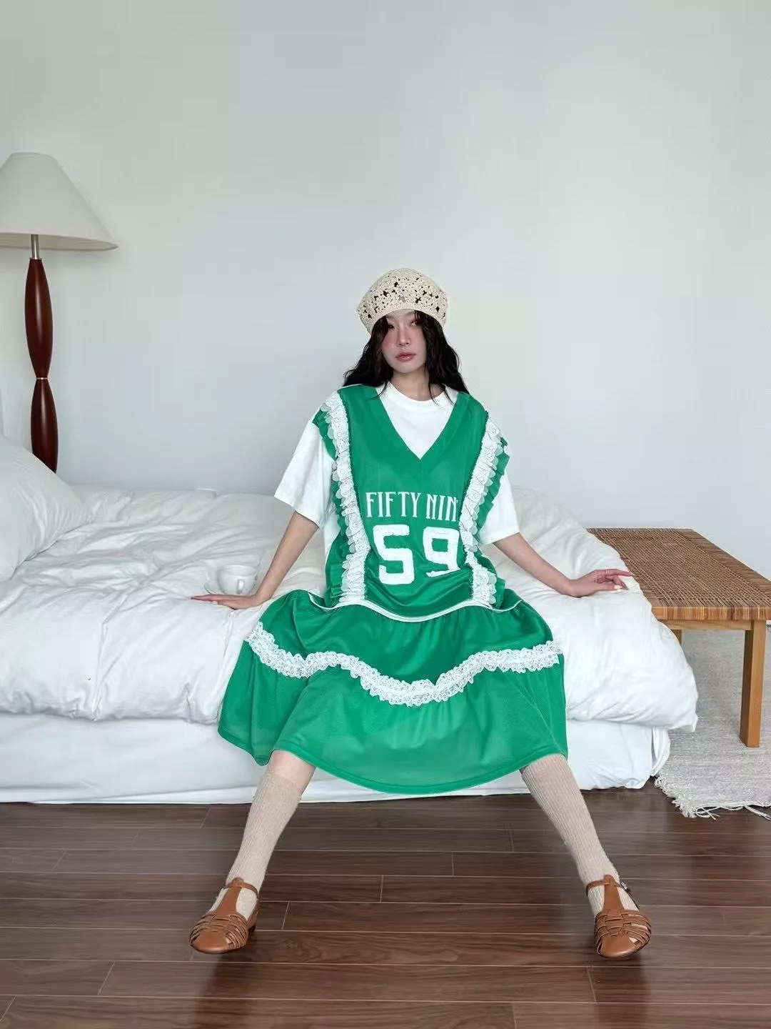 「59號甜心」學院拼接蕾絲連身裙