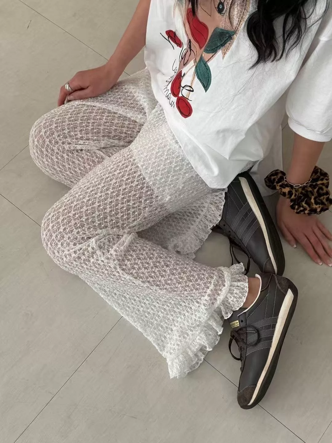 「蕾網芭蕾」立體編織喇叭褲