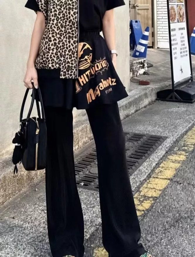 「黑頻干擾」印字網紗拼接褲裙