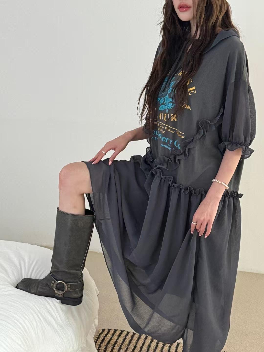 「窗光奶昔」荷葉鬆身紗感連身裙