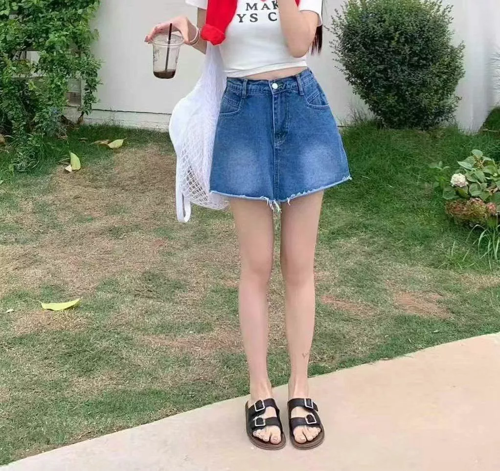 高腰A字刷色牛仔短裙