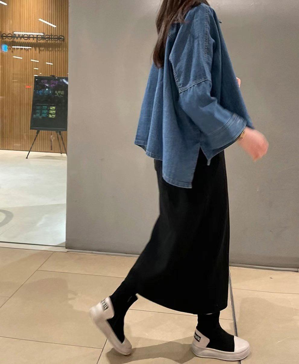 微慵懶垂墜感牛仔襯衫