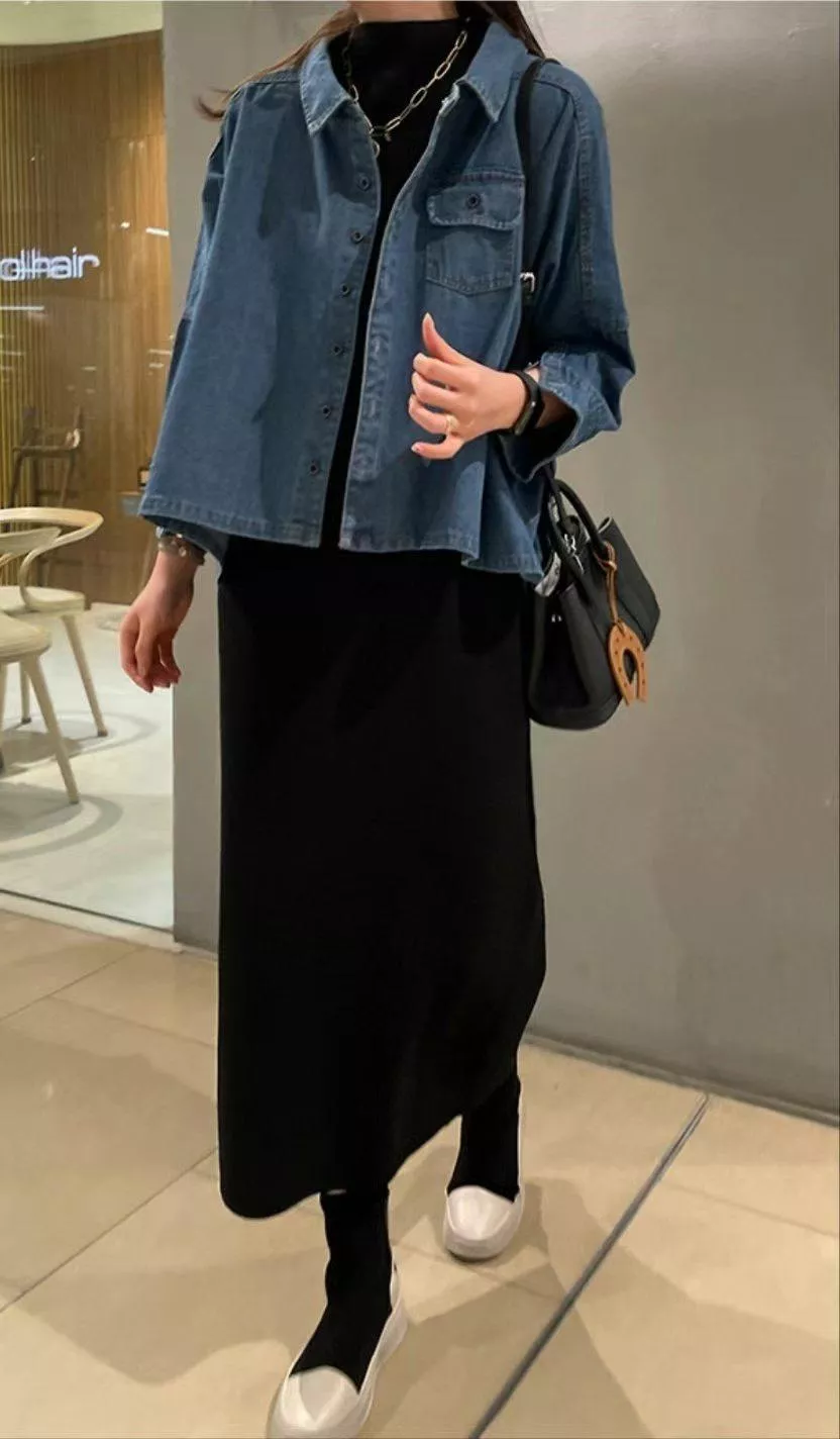 微慵懶垂墜感牛仔襯衫