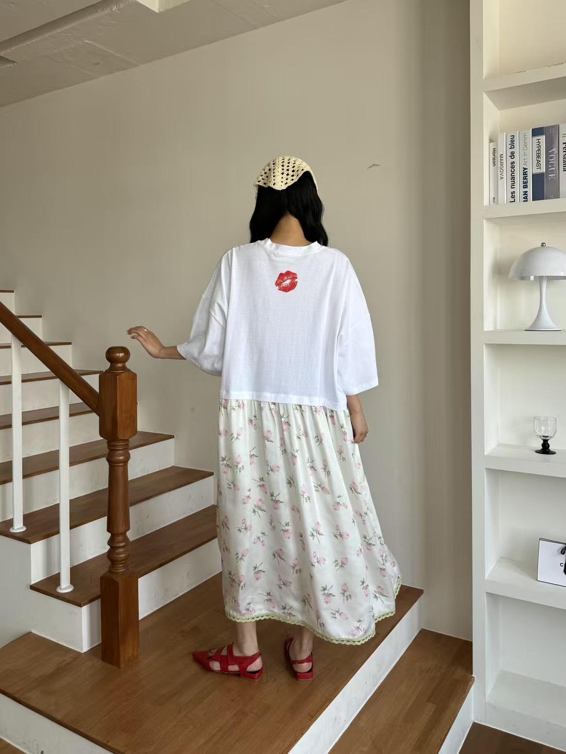 Je t’aime 花語拼接T恤洋裝