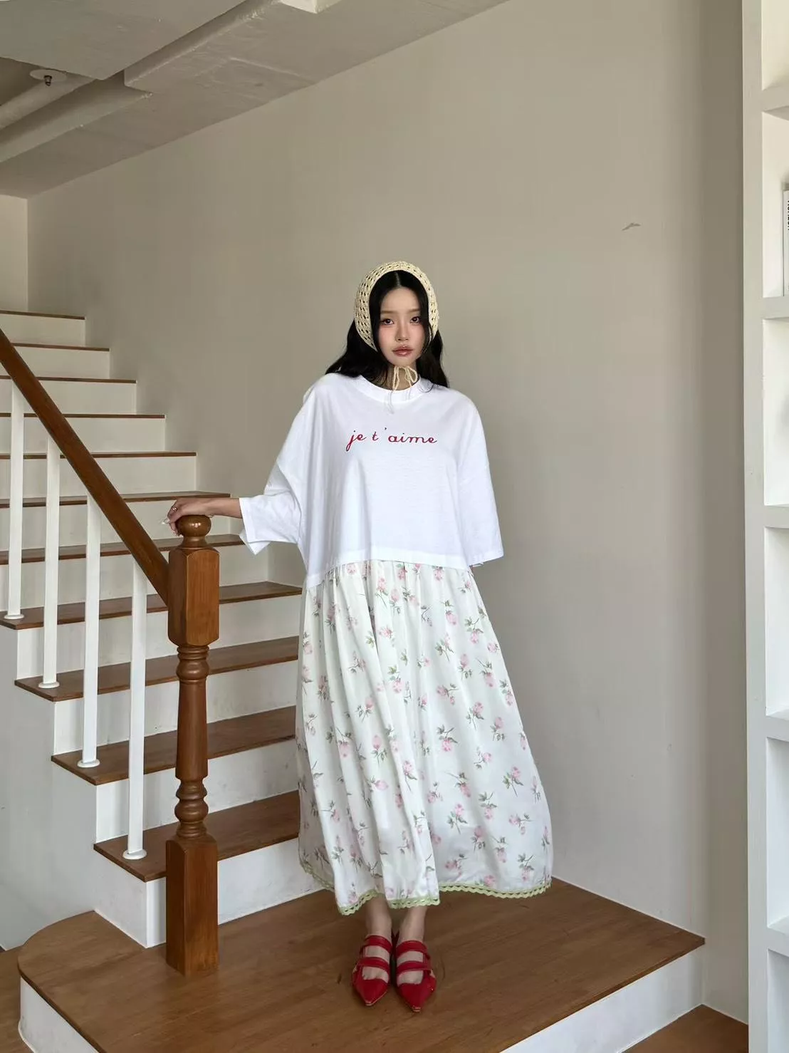 Je t’aime 花語拼接T恤洋裝