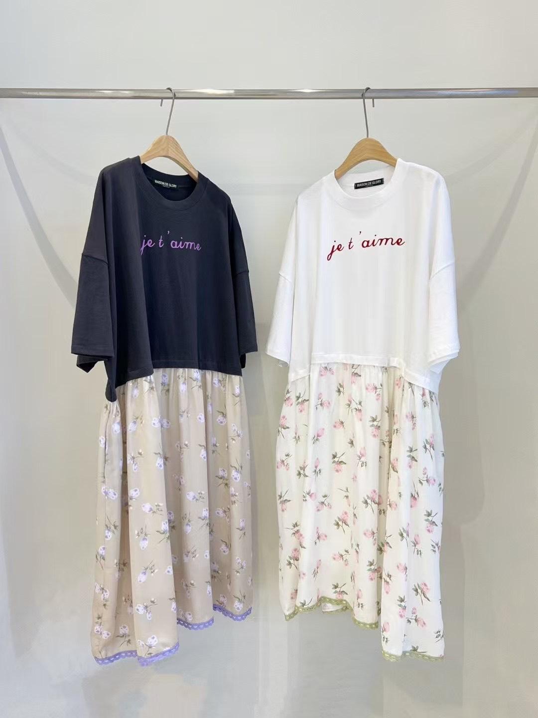 Je t’aime 花語拼接T恤洋裝