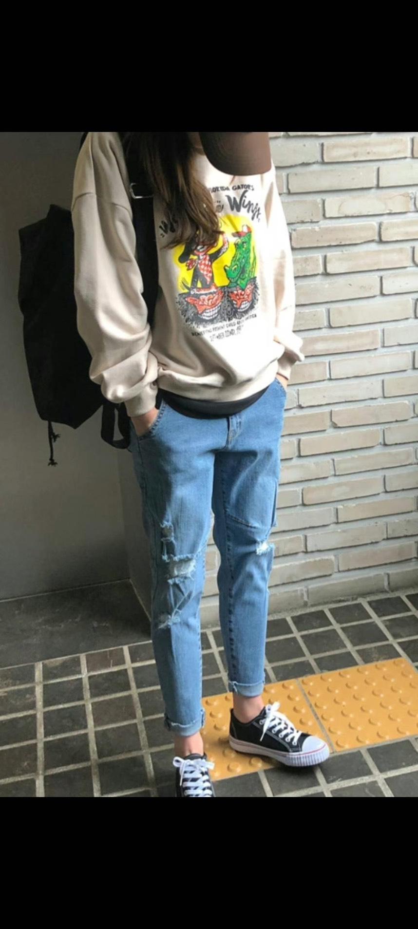 No.862 韓系刷破彈性牛仔褲