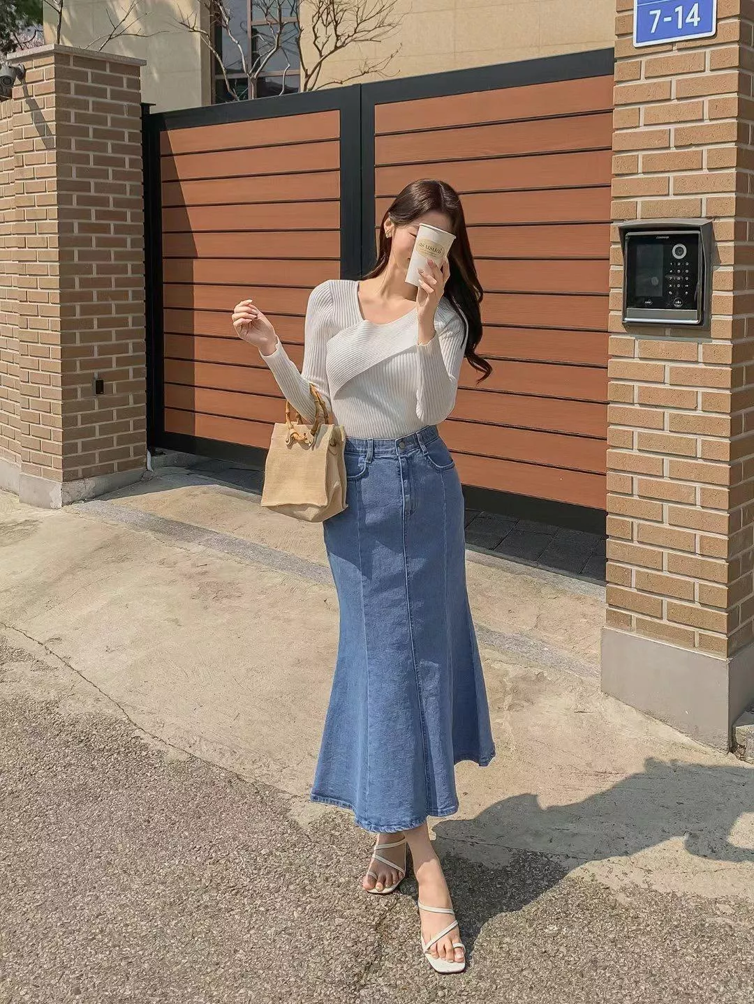 高腰修身魚尾牛仔長裙 No.1019