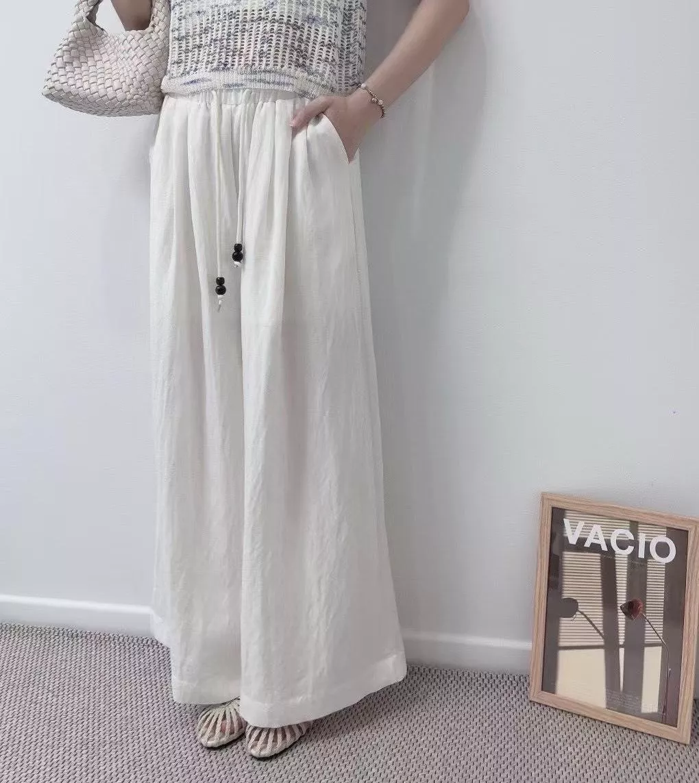 輕雅棉麻．鬆緊抽繩寬褲