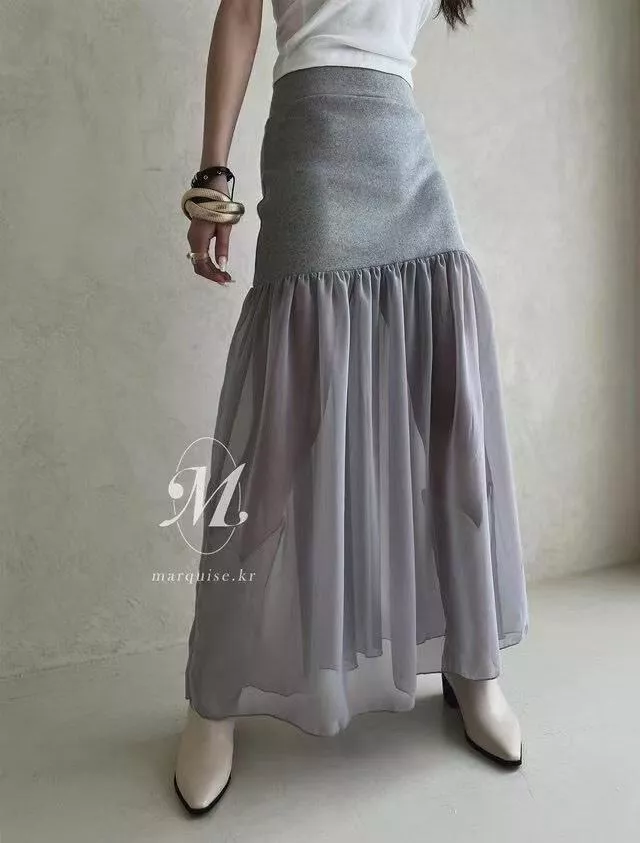 高雅氣質拼接雪紡長裙