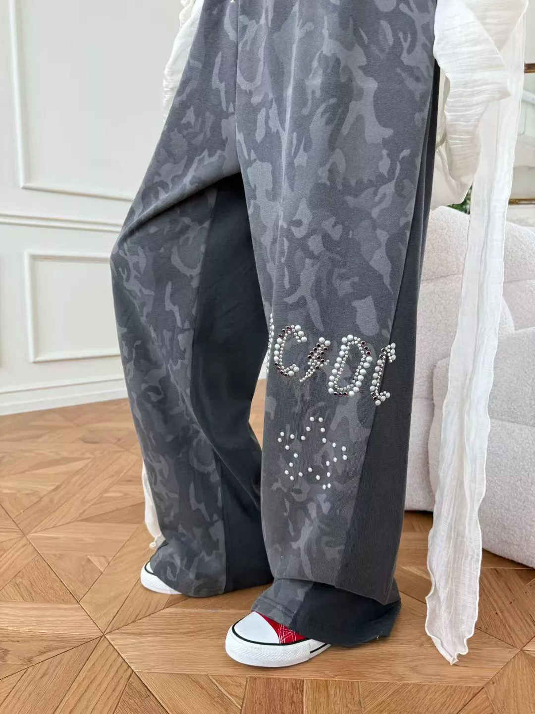 閃鑽迷彩拼接運動褲