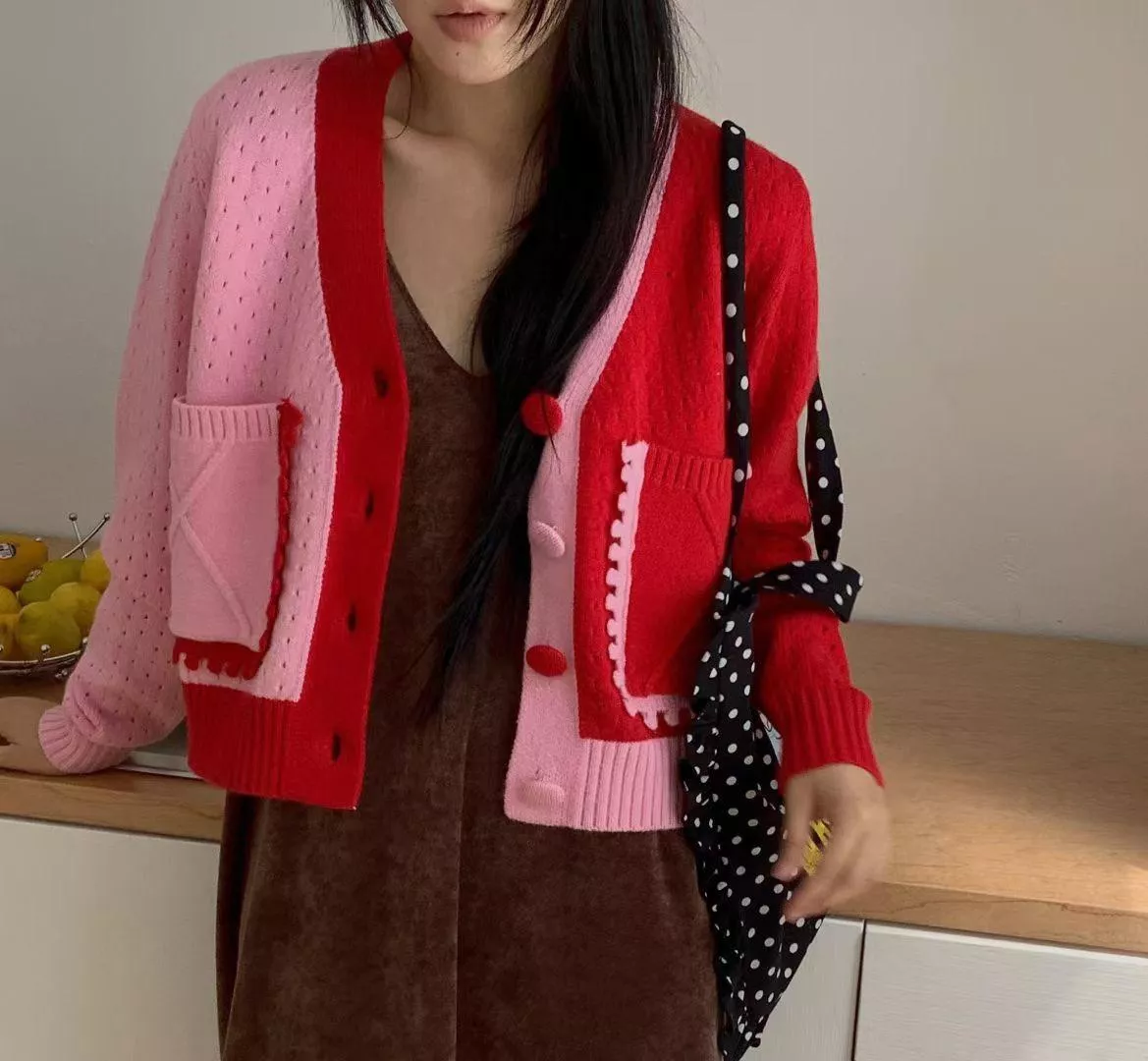 糖果拼色針織外套