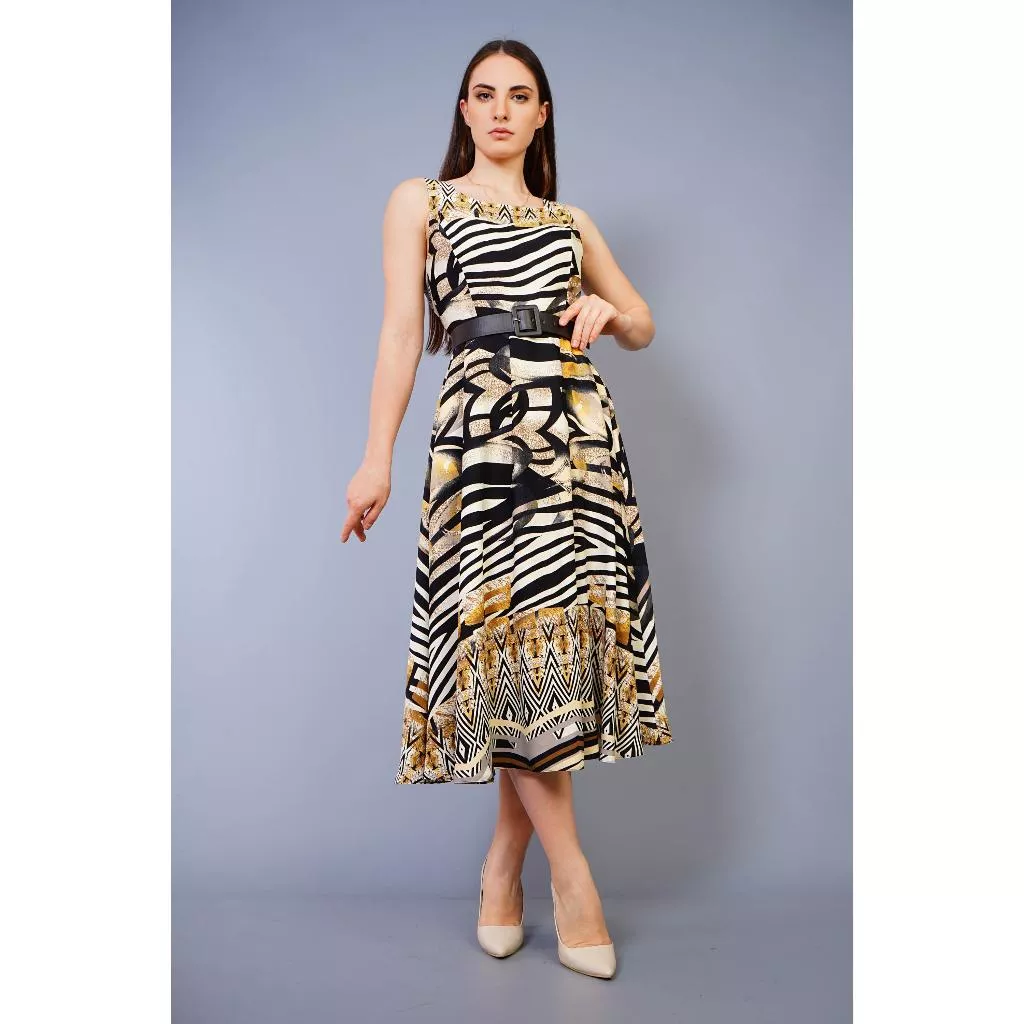 土耳其DOMENA-無袖黑黃紋印花洋裝