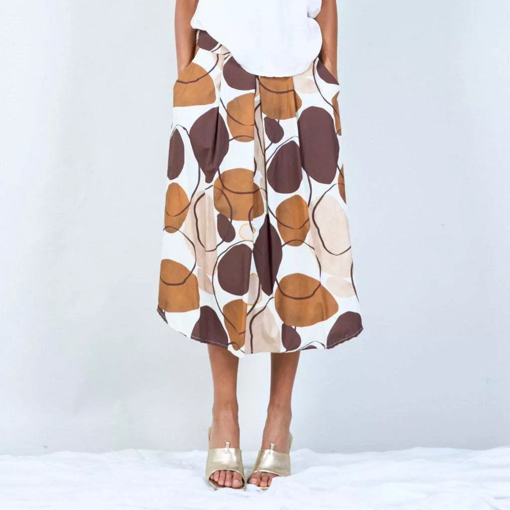🇮🇹義大利製-可可色圓圈印花中長裙