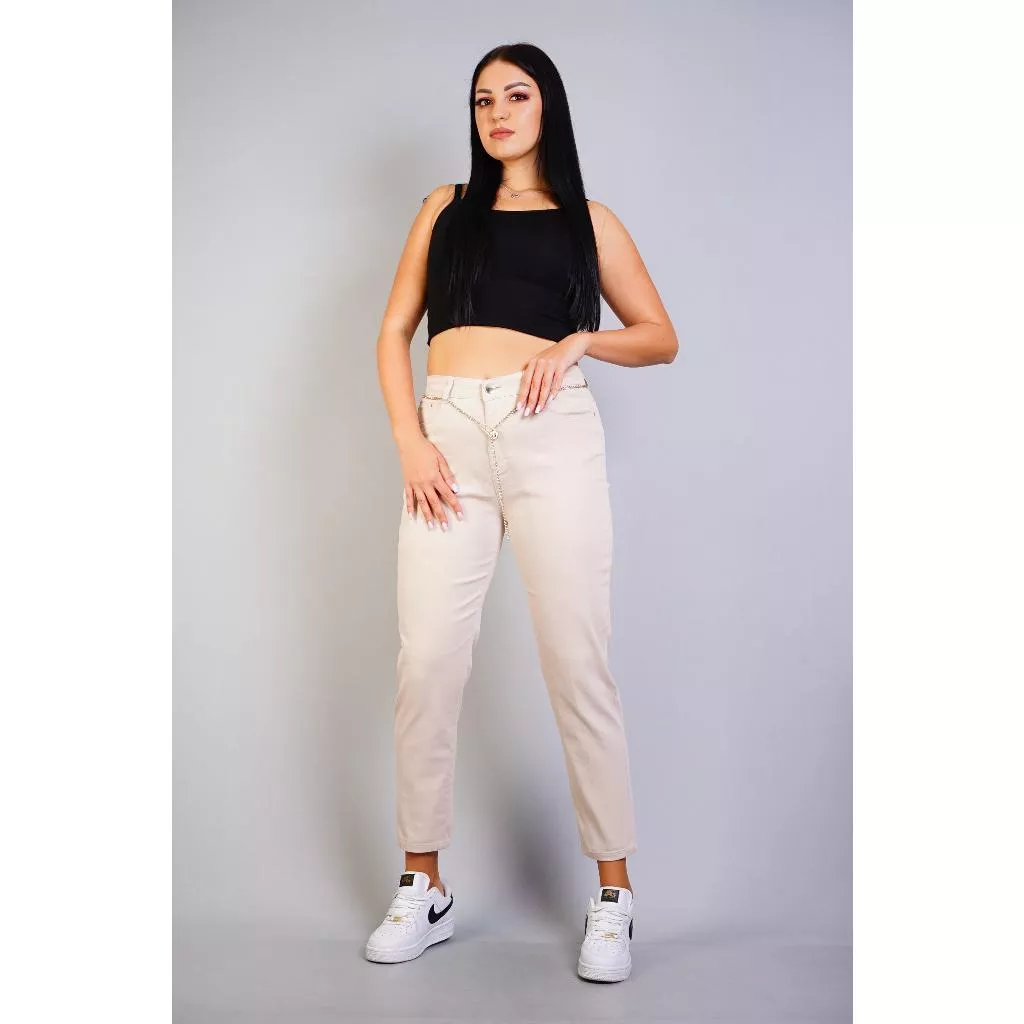 [虹銨歐洲時尚]土耳其ESPARANTO-淺卡其色腰鍊條休閒褲(大尺碼)