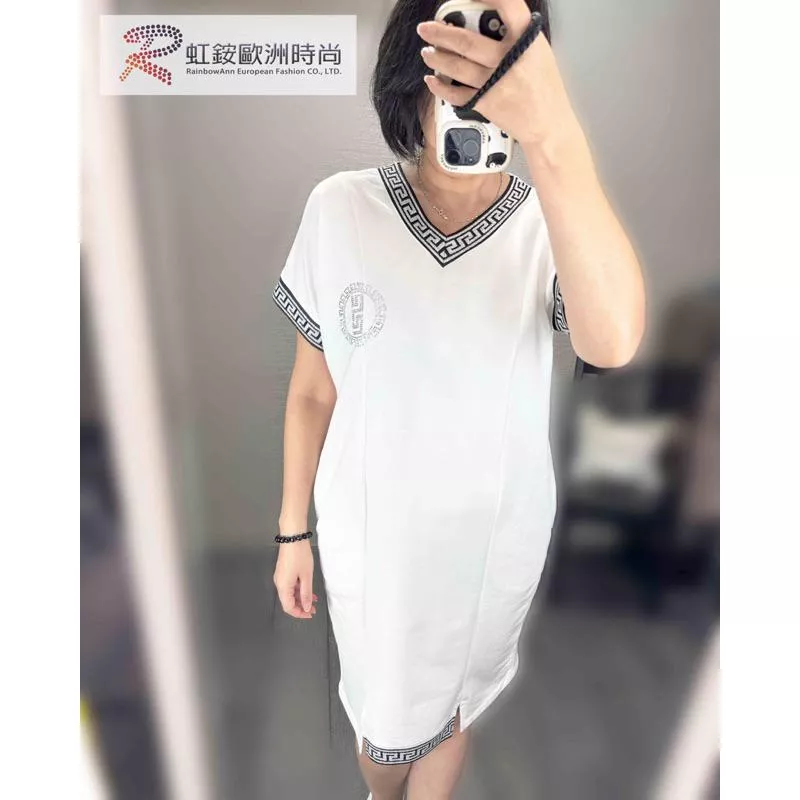 土耳其VAZZO-白色背彩鑽休閒短洋裝(大尺碼洋裝)