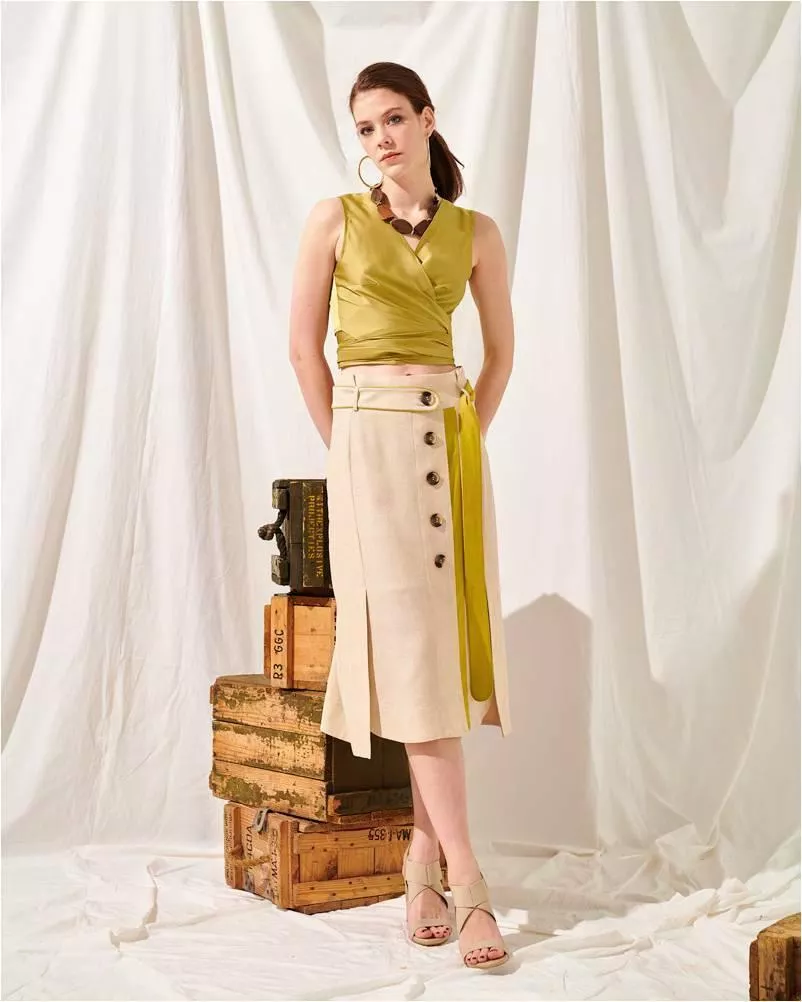 土耳其MIARTE-卡其併布及膝裙