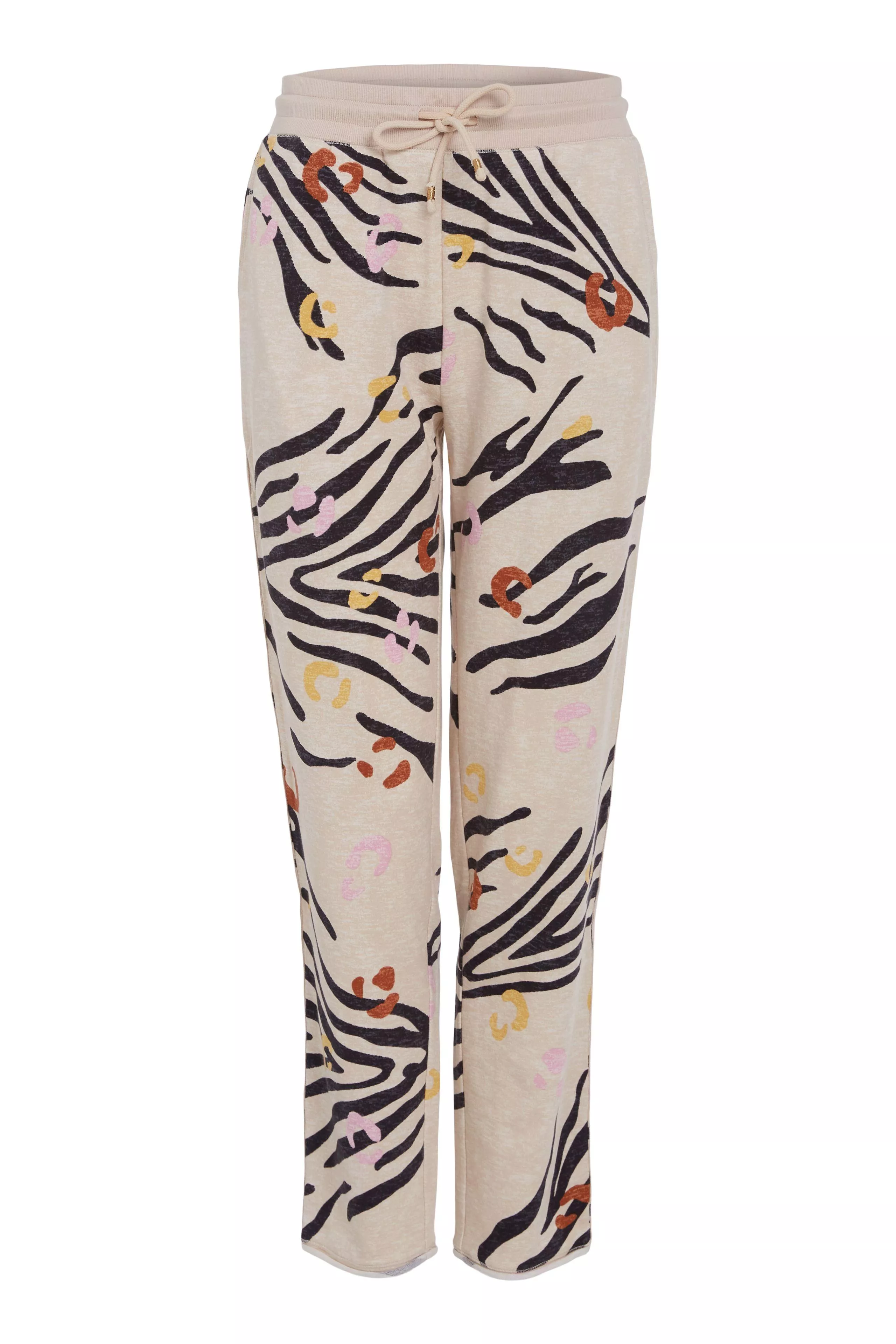 德國Oui-淺米駝色抽象印花毛圈休閒棉褲