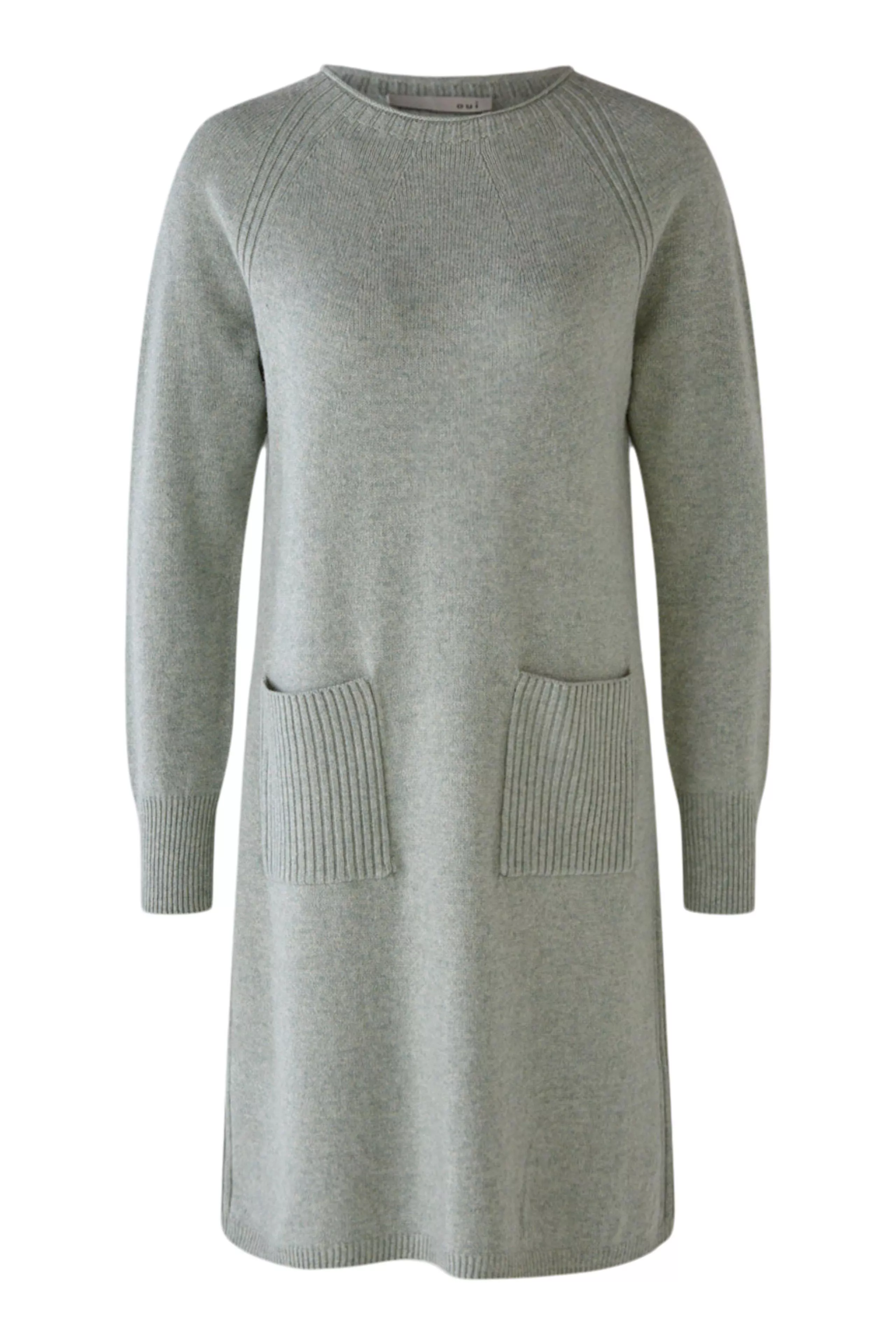德國Oui-翡翠綠圓領口袋毛料洋裝