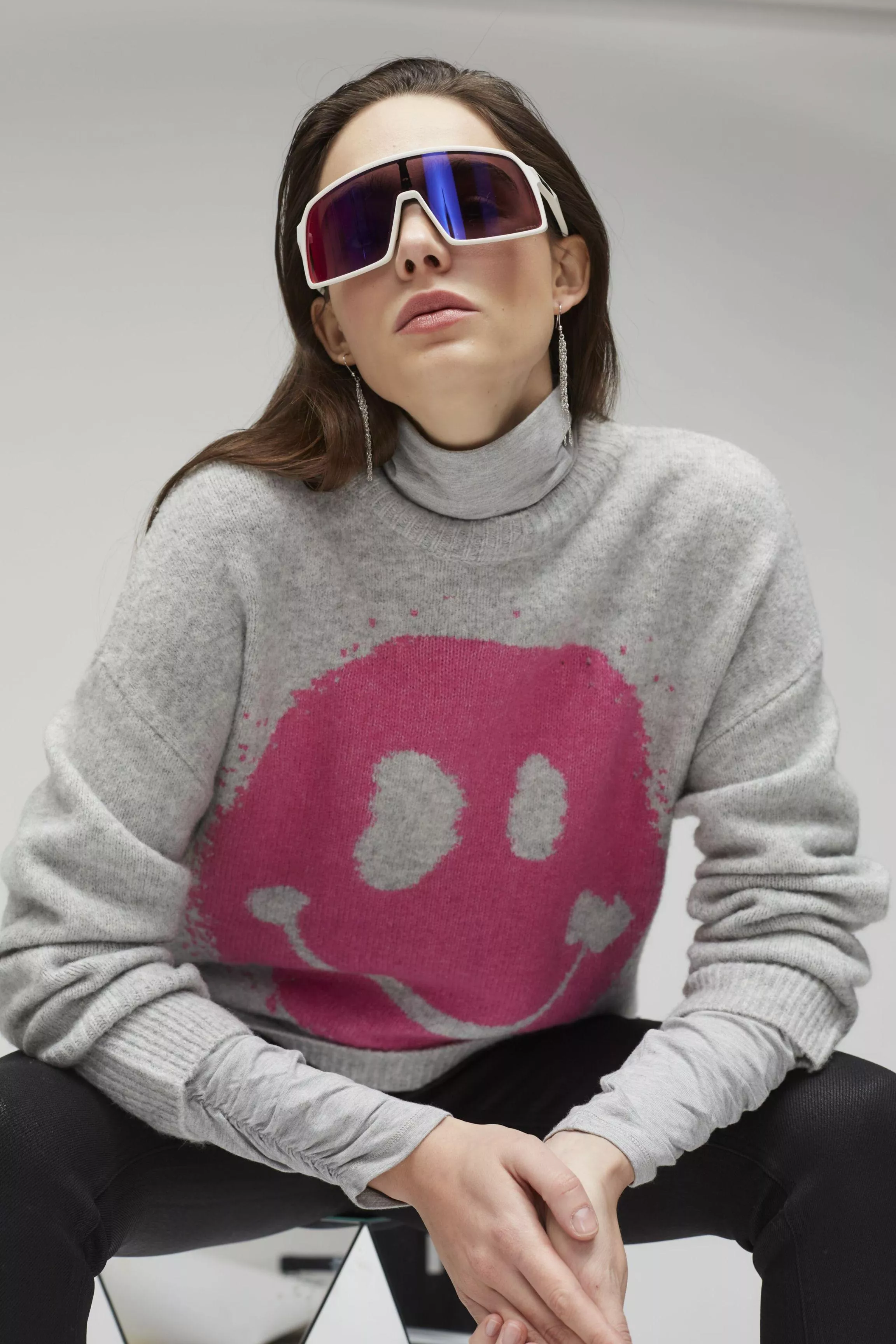 德國Oui-淺灰桃紅SMILEY長袖毛衣