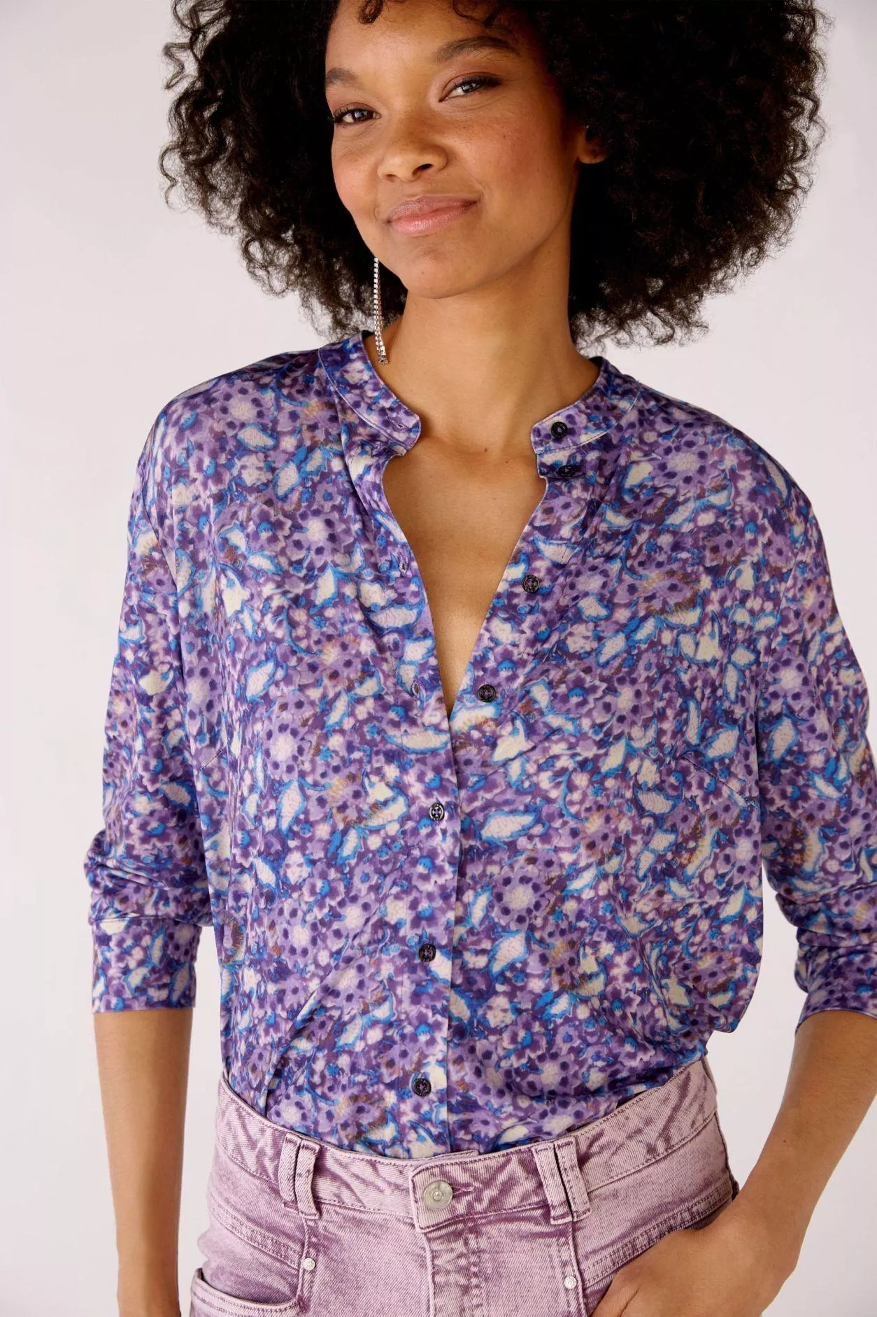 德國Oui-紫花卉圓領長袖襯衫