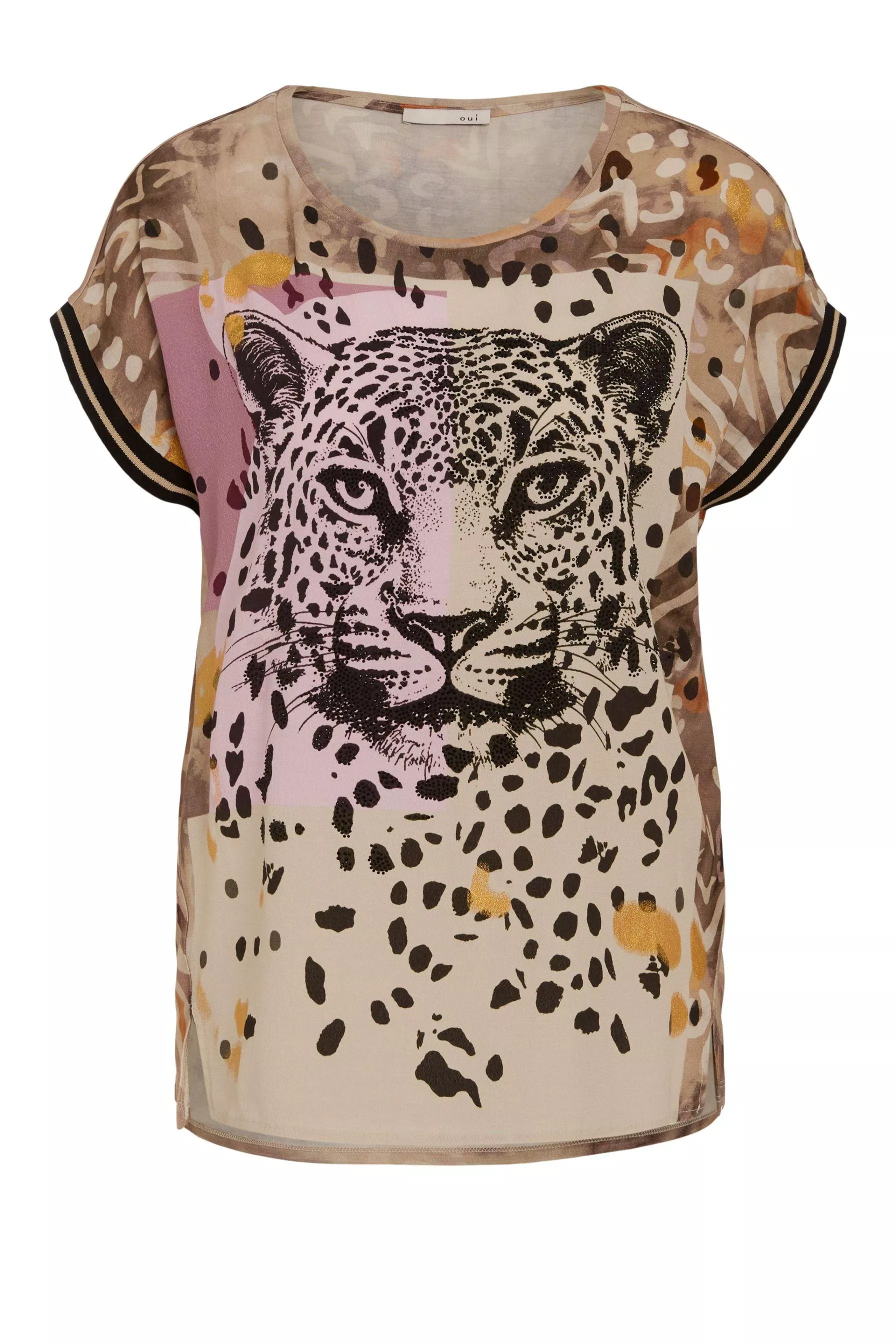 德國Oui-花豹燙鑽印花短袖上衣