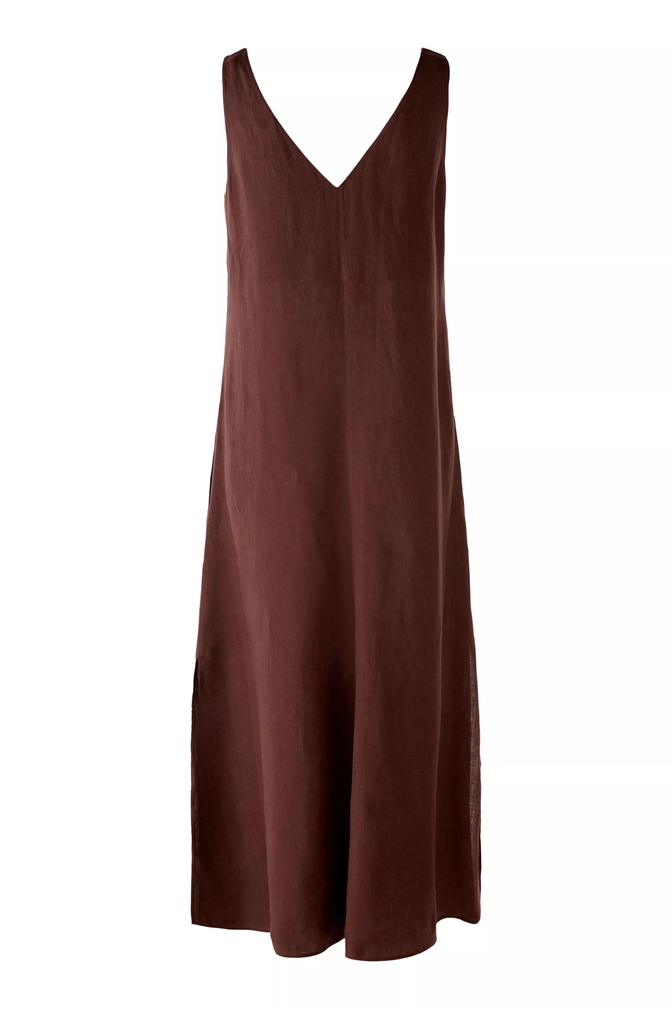 德國Oui-咖啡色V領亞麻無袖長洋裝