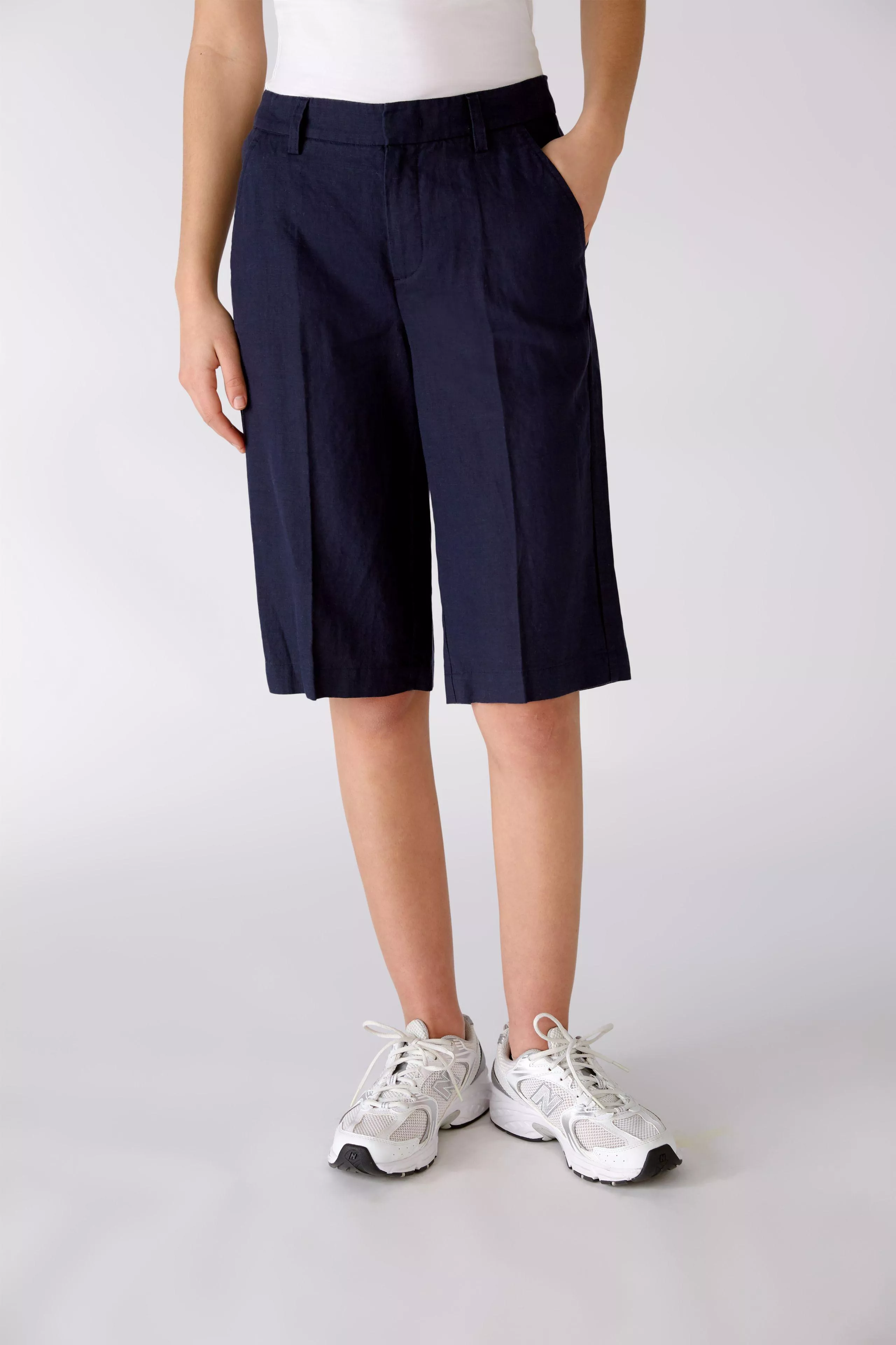 德國Oui-深藍色100%高級亞麻五分褲